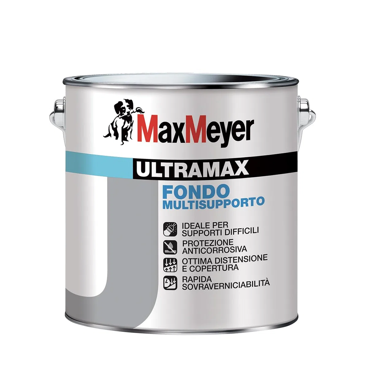 MAXMEYER ULTRAMAX Fondo Multisupporto, Protezione Anticorrosiva, Ottima Copertura, A+ Senza Formaldeide, Bianco, 2,5 Litri