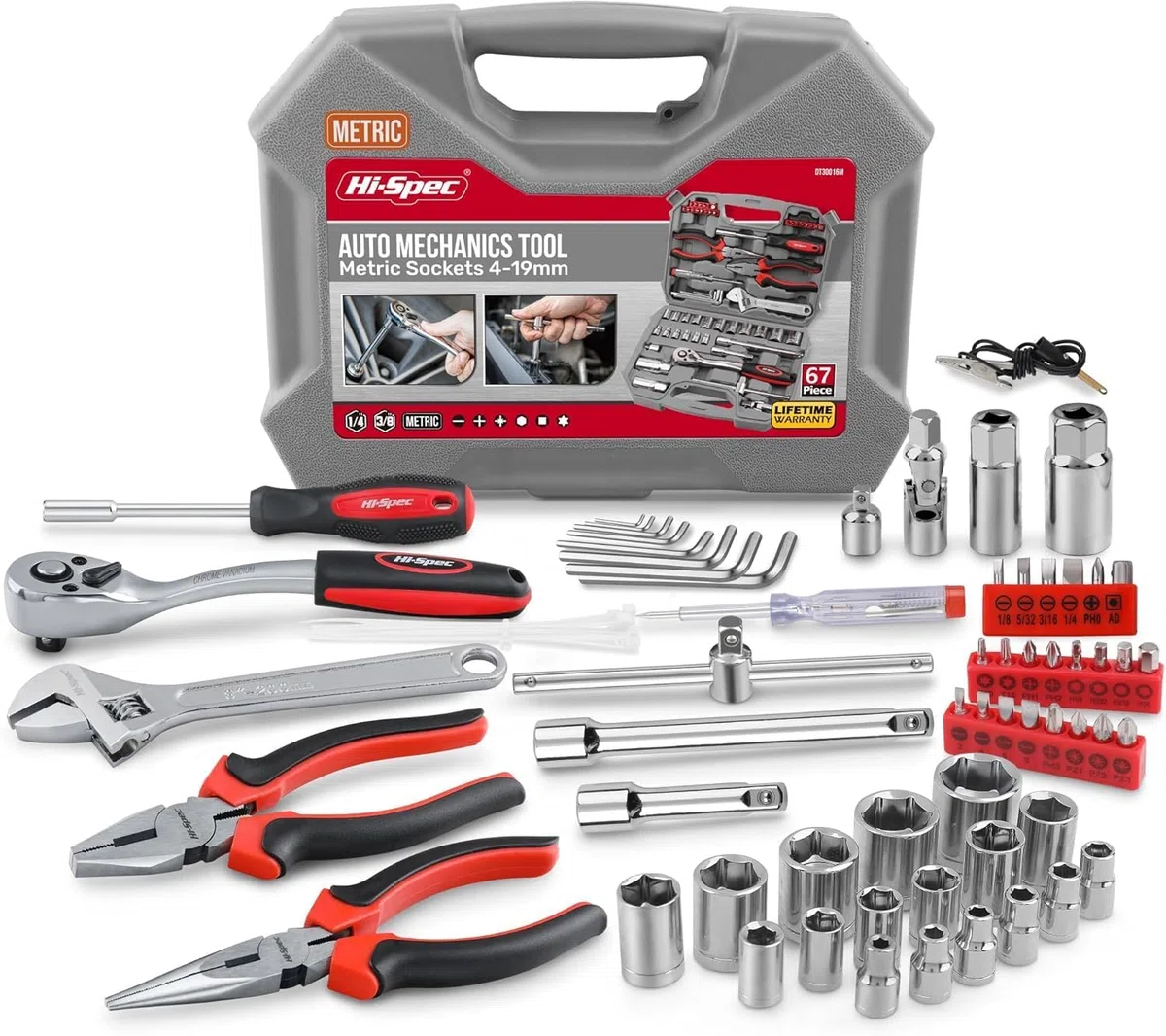 Hi-Spec Set Chiavi a Bussola Metriche con Cricchetto Reversibile 72 Denti, Chiavi a Tubo e Bussole più Comuni per Auto e Meccanica, Riparazioni Casa e Garage, in Valigetta